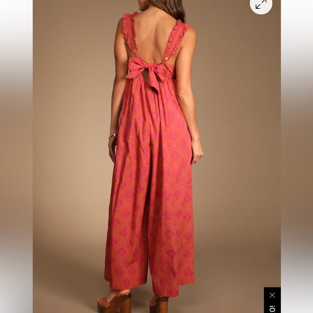 Free People Katya Printed One Piece Jumpsuit Dress Cotton Wide-leg large - Picture 10 of 10